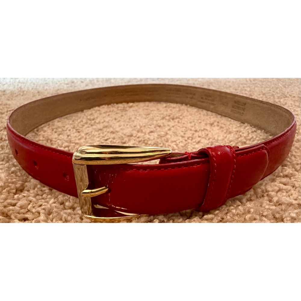 Liz Claiborne Red Bonded Leather Belt Gold Tone Buckle 24210 Medium